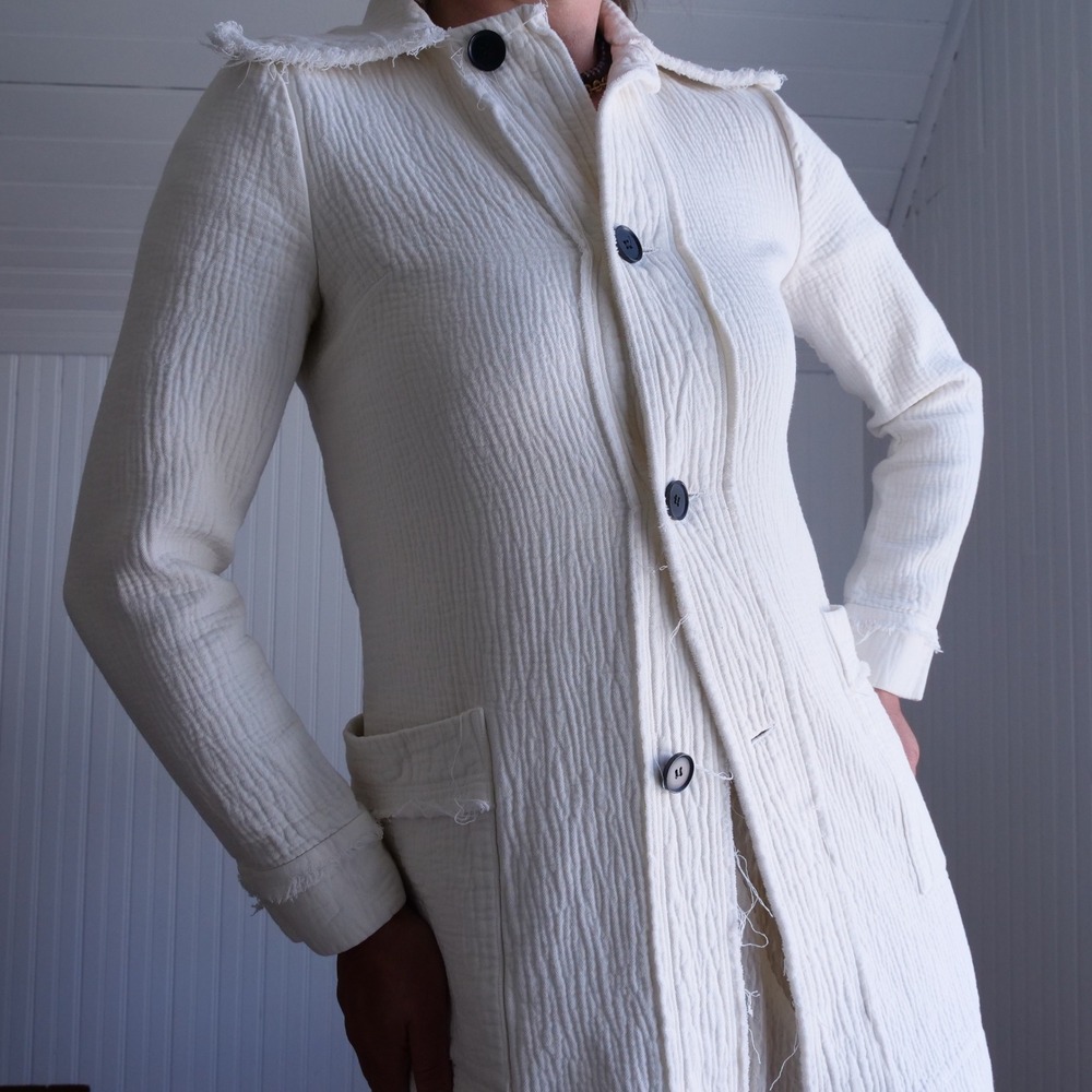 Y2k Raquel Allegra ivory cotton/rayon longline chore coat